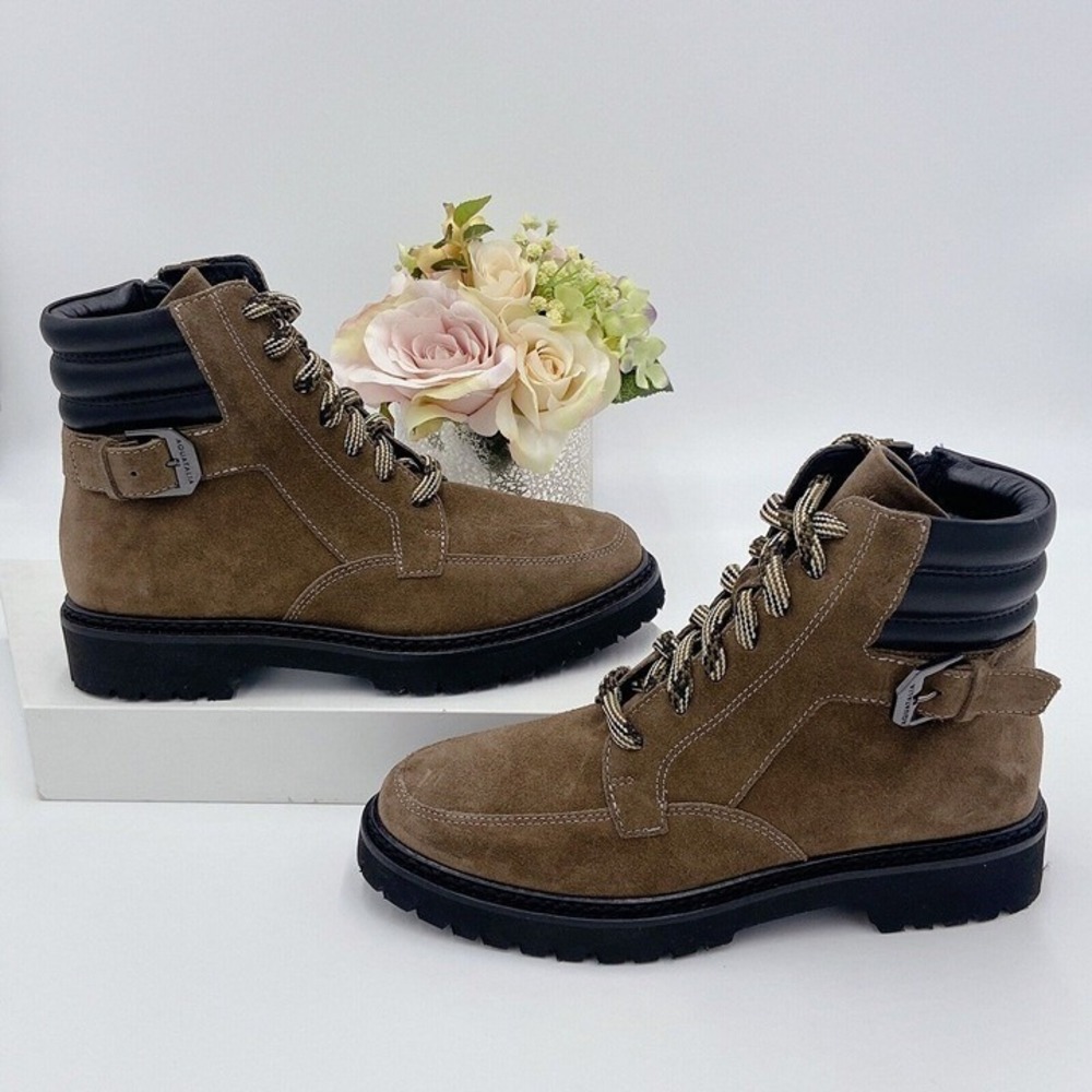 Aquatalia Mayra Weatherproof Combat Boots Brown Suede Lace-Up US 6.5 Made Italy